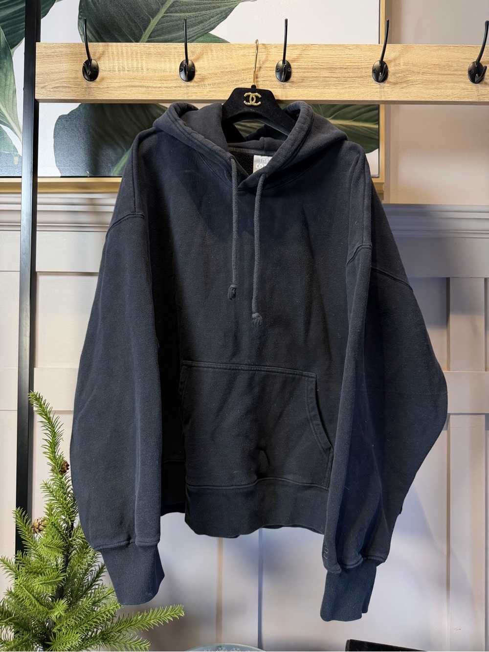 Aritzia TNA Bubble Fleece Boyfriend Hoodie Relaxed Hooded Pullover Black 2XL